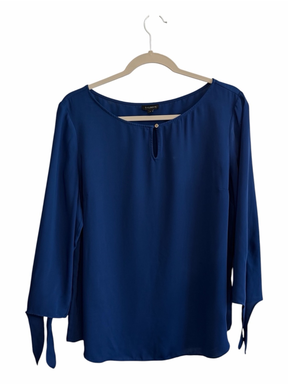 Talbots Royal Blue Keyhole Tie-Cuff Blouse